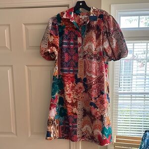 Chico's Floral Patchwork Dress - Red and Blue